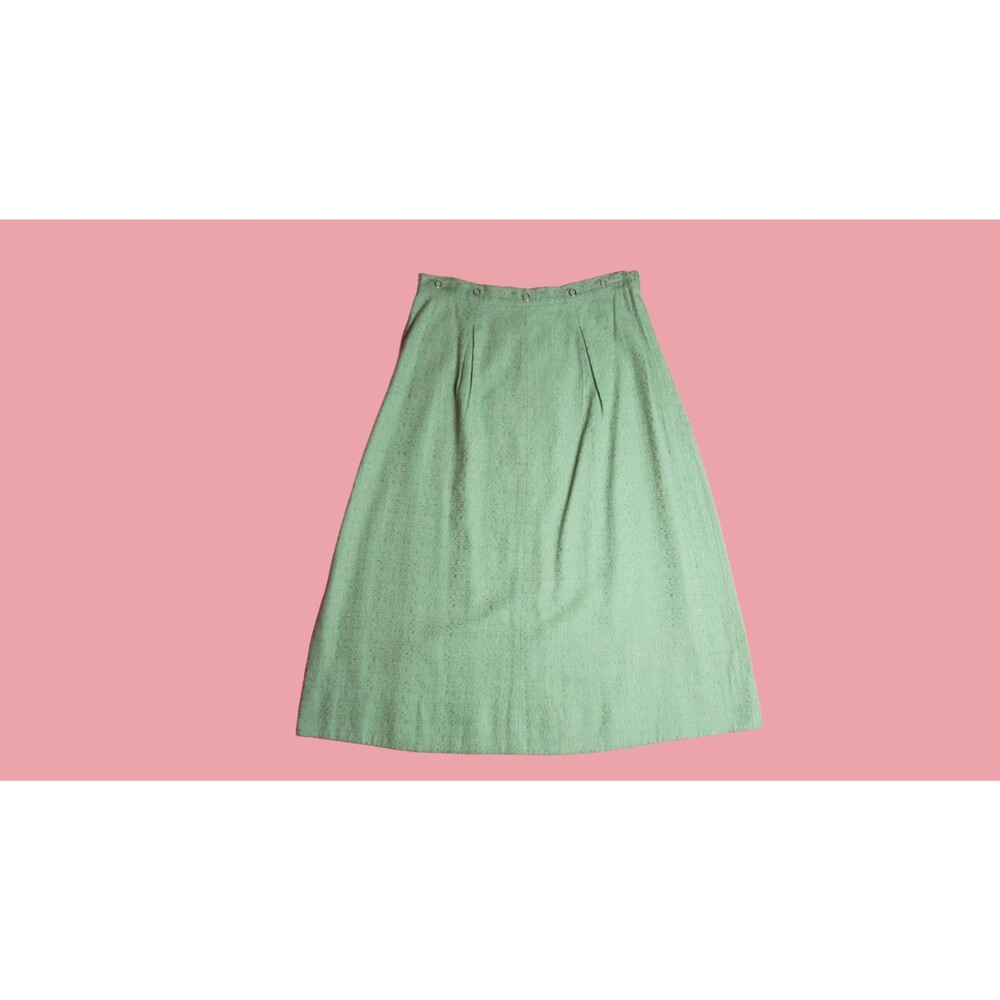 1940s-1950s SAGE Green High Waist A Line Skirt with GROMMET Waist. XS-S - Picture 2 of 15
